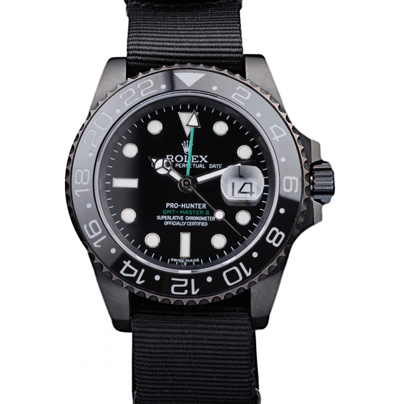 Aaa replica watch Master Black Swiss Black Fabric GMT Rolex Pro-Hunter Dial Strap II 0707
